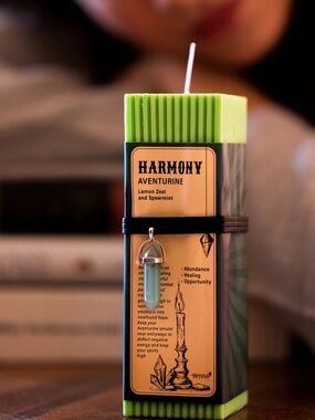 Harmony-Aventurine Crystal Point Energy Pendant Necklace & Scented Candle-Boho